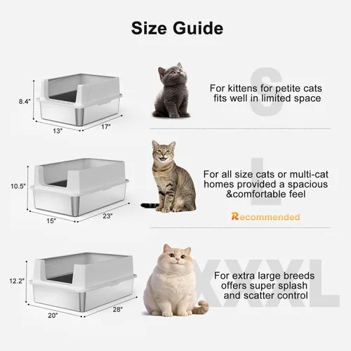 Miniatura 2 de FURTIME Caja de arena de acero inoxidable para gatos con tapa, caja de arena de metal para gatos pequeños, cajas de arena para gatitos con pala