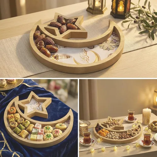 Miniatura 3 de Krismax Decoraciones de Ramadán para el hogar 2025 Bandeja de Ramadan Bandeja de Eid Bandeja de Ramadán Kareen Luna Estrella Bandeja de decoración