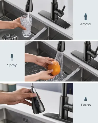 Miniatura 3 de FORIOUS Grifos de cocina con rociador desplegable, goma aceitada marrón, arco alto, mango único clásico, grifo de fregadero de acero inoxidable de 1