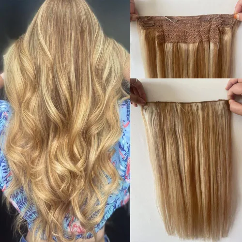 Miniatura 19 de Extensiones de cabello con alambre negro, extensiones de cabello balayage, extensiones de cabello con alambre de cabello humano, 14 pulgadas 70 g
