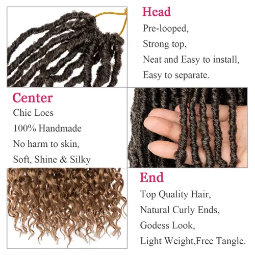 Miniatura 3 de Leeven 7 paquetes de cabello sintético tejido en crochet en rizos de diosa con ombré rubio de 18 pulgadas de largo, pre-enlazados, estilo bohemio