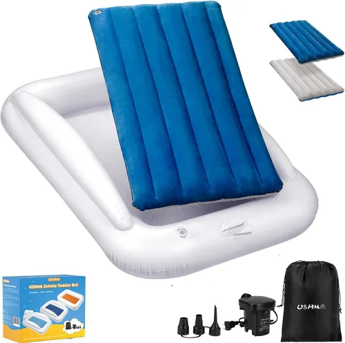 USHMA Cama de viaje inflable para niños pequeños, cama portátil para niños | Colchón de aire para niños con laterales | Colchón hinchable reversible
