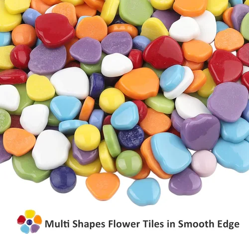 Miniatura 4 de Youway Style Azulejos de Mosaico en Pétalo para Manualidades a Granel, Suministros de Azulejos de Mosaico de 1 Libra, Azulejos de Vidrio en Flor