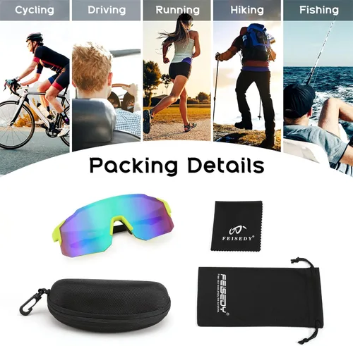 Miniatura 5 de FEISEDY Gafas de sol deportivas para hombres, mujeres y adolescentes - Béisbol, ciclismo, ciclismo UV400 protección B2388 004-fluorescence Verde