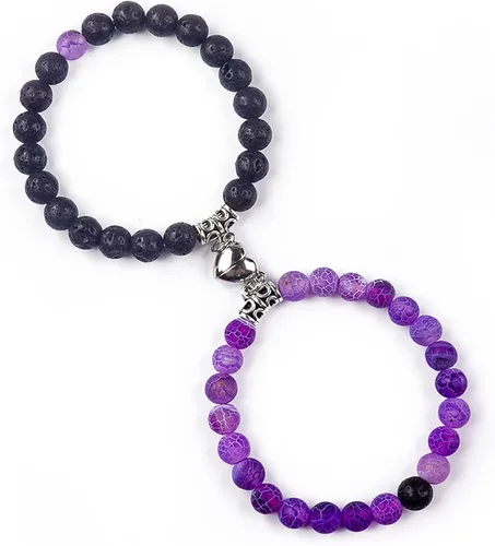 Miniatura 13 de 2 PCS Magnetic Couples Bracelets, Natural Stone Energy Stone Beads Bracelet Set His and Hers Long Distance Relationship Bracelet for Boyfriend