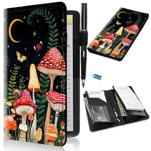 Miniatura 30 de Libros de servidor para camareras con bolsillo con cremallera – Libro de camarera gótico pastel con calavera de bruja, organizador de dinero