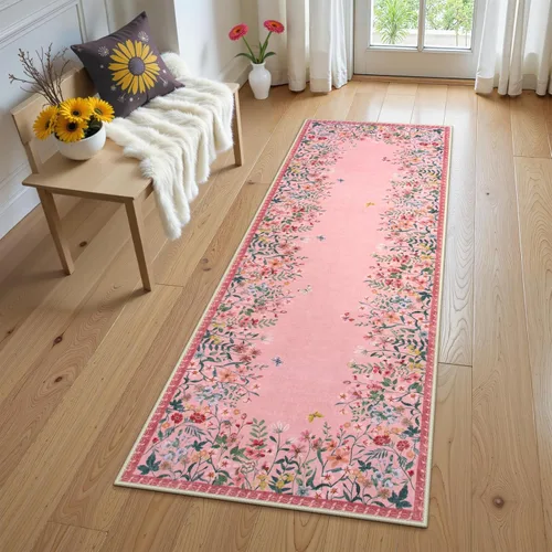 Miniatura 21 de Wonnitar Alfombra de área lavable de 2 x 3, alfombra de entrada floral verde, alfombra bohemia pequeña antideslizante para baño, alfombra suave