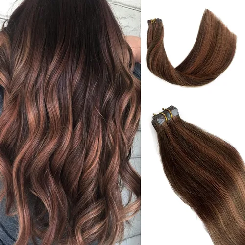 Miniatura 27 de Extensiones de cabello cosidas de cabello humano real, balayage de negro brillante a rubio dorado, paquete de extensiones de cabello humano