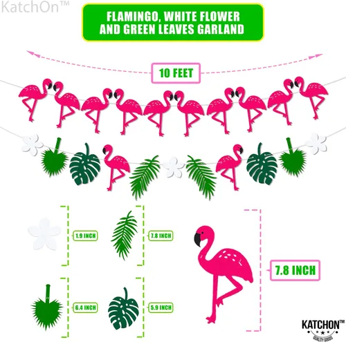 Miniatura 4 de KatchOn, Centros de mesa grandes de piña para mesa, 12 pulgadas, paquete de 6 con guirnalda de flamencos de fieltro grande de 10 pies, 2 cuerdas,