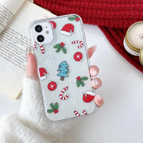 Miniatura 7 de RALEAVO Funda de Navidad Transparente Clara para iPhone 11, bonita funda de invierno para mujeres, niñas y niños con sombreros, campanas, delgada