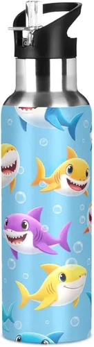 Miniatura 8 de BPA-Free Sport Water Bottle Insulated 32 Oz, Insulated Water Bottle for Gym Outdoor Travel School, Colorful Cartoon Sharks Blue