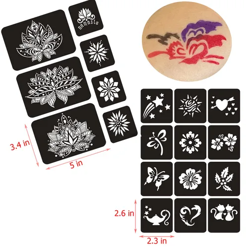 Miniatura 4 de Kit de Plantillas de Tatuajes Temporales de Henna de 16 Hojas, 72 PIEZAS Patrones de Animales y Flores Henna para Pintura Facial Plantillas de Arte