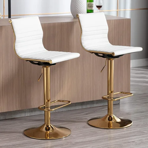 Miniatura 18 de LZAREAL Juego de 2 taburetes de bar de metal con altura ajustable, diseño moderno de piel sintética blanca sin brazos con base cromada para isla