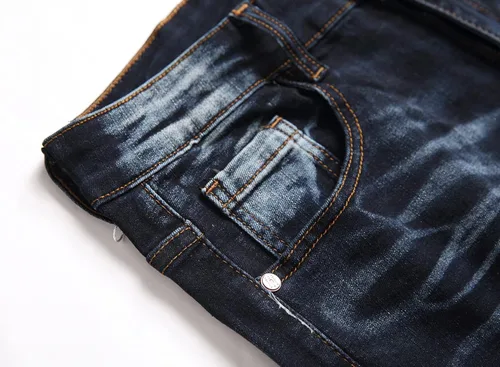 Miniatura 9 de Junbaoss - Jeans elásticos ajustados para hombre pantalones de mezclilla ajustados rasgados para hombre pantalones de cintura flexible de pierna