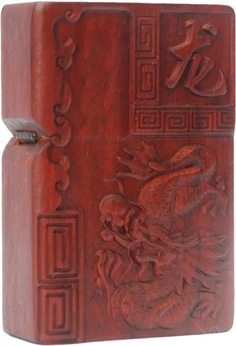 Miniatura 37 de Caja de carcasa de madera natural tallada en palisandro Huanghuali para módulo Zippo (Zodíaco Caballo)
