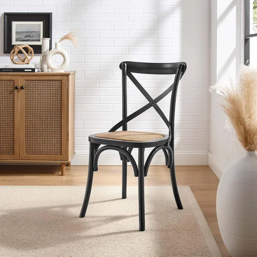 Miniatura 2 de Modway Gear - Silla de comedor de estilo rústico y moderno estilo granja, en madera de olmo y ratán, color negro
