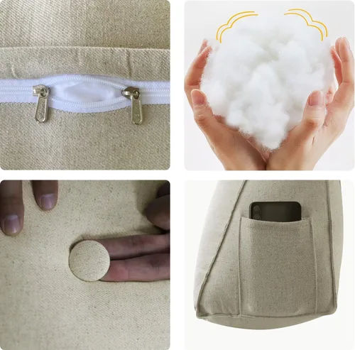 Miniatura 4 de WOWMAX Almohada de Cuña para Cabecero de Dormitorio Cabecero de Dormitorio Twin XL Almohada de Refuerzo para Cama con Funda Removible, 85% Lino 15%