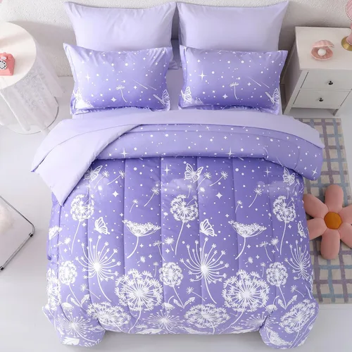 Miniatura 31 de Dinjoy Juego de edredón para niñas, tamaño individual, colorido, azul, rosa, morado, arcoíris, juego de ropa de cama de 6 piezas en una bolsa
