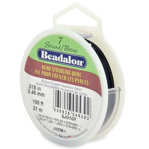 Beadalon - Alambre de 7 hebras de acero inoxidable para ensartar cuentas, 0,46 mm / 0,018 pulgadas, negro, 31 m / 100 pies