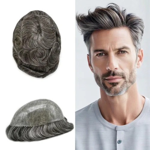 Miniatura 95 de All Poly Toupee para hombres, sistema de reemplazo de cabello humano Remy, piel fina, 0.004 in, pelo fino de poliuretano para hombre, 8 x 10