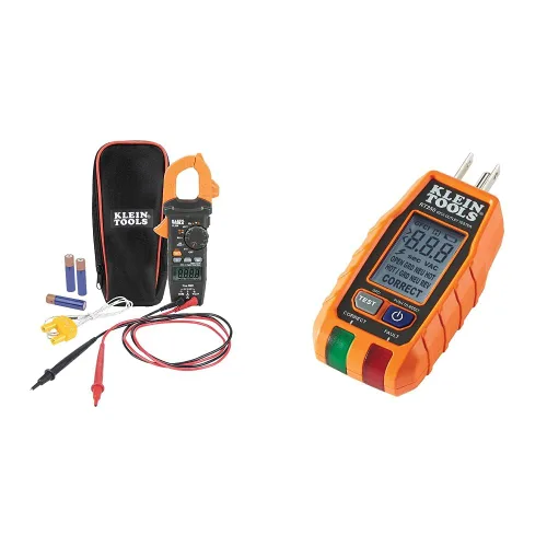 Klein Tools CL320 - Abrazadera digital, HVAC AC de rango automático de 400 A y RT250 GFCI con pantalla LCD, probador de voltaje eléctrico para