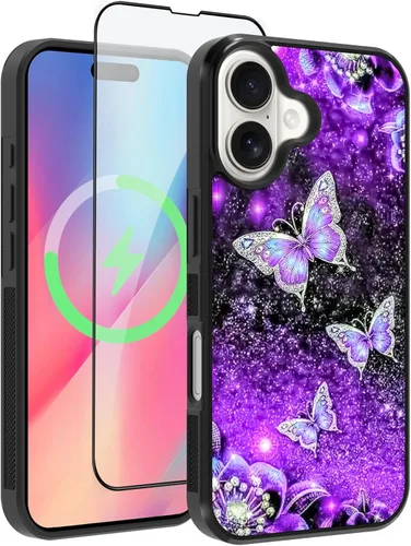 Miniatura 23 de OOK Funda Magnética para iPhone 15 Plus Diseño de Nebulosa Espacial de Flores Morado Profundo [Compatible con MagSafe] PC Duro + TPU Suave
