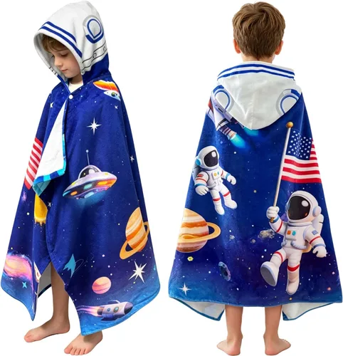 Miniatura 28 de Toalla de baño/piscina/playa con capucha, para bebés, niños y niñas de 3 a 12 años, tamaño extra grande, 30 x 50 pulgadas, algodón absorbente súper