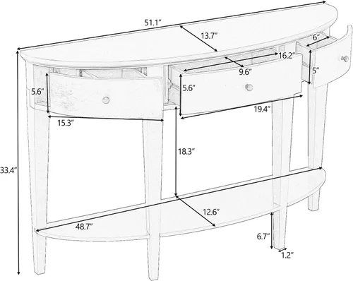 Miniatura 2 de LUMISOL Mesa consola de entrada Half Moon con 3 cajones de almacenamiento y estante, mesa de sofá detrás del sofá para sala de estar, vestíbulo