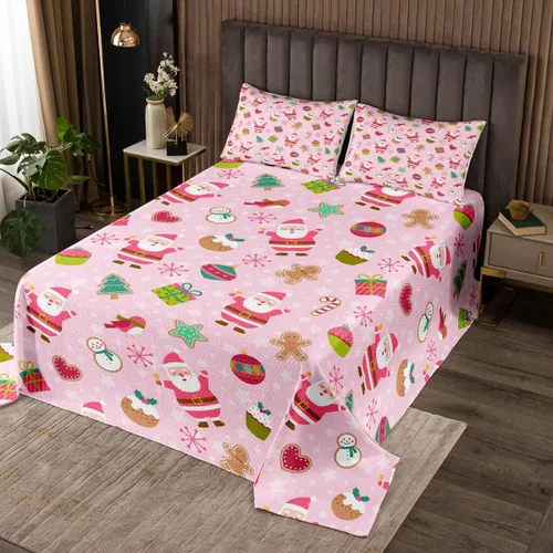 Miniatura 9 de Manfei Colcha de muñeco de nieve de Navidad, tamaño King, colcha acolchada con 2 fundas de almohada, juego de colcha rosa de Navidad de 3 piezas