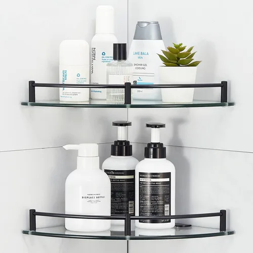 Miniatura 2 de Organizador de ducha esquinero para baño, estantes de baño de vidrio templado de 9.5 pulgadas montados en la pared, organizador de ducha 2-Tier
