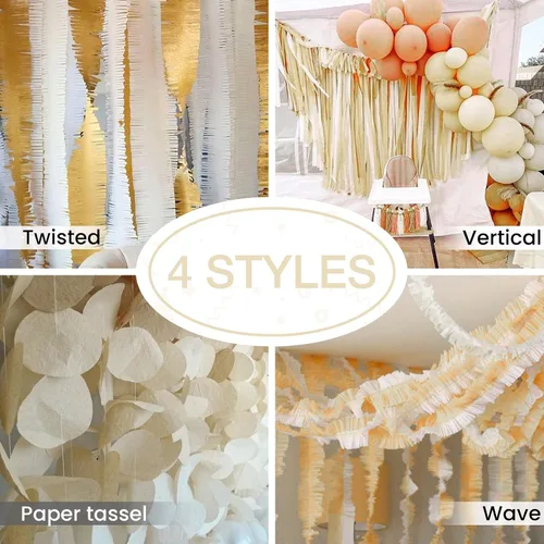 Miniatura 6 de PartyWoo Serpentinas de papel crepé blanco 4 piezas 328 pies Paquete de serpentinas de papel crepé color arena blanco para decoración de cumpleaños
