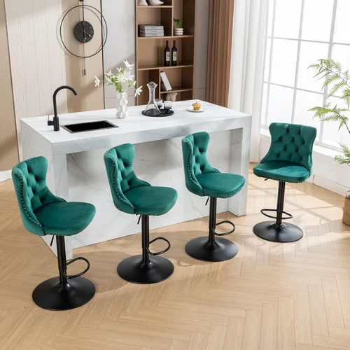 Miniatura 171 de Aoowow Juego de 2 taburetes de bar giratorios, taburetes de bar ajustables con respaldo de terciopelo copetudo, sillas de bar modernas tapizadas