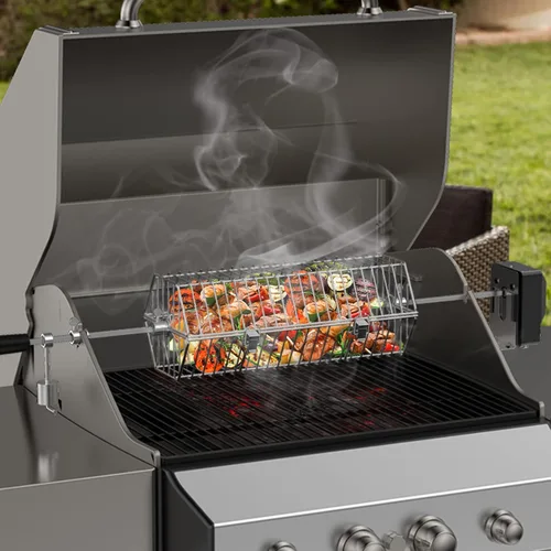 Miniatura 6 de Skyflame Cesta redonda de acero inoxidable para asar alimentos divididos, se adapta a barras de asador hexagonal de 5/16 pulgadas, cuadrado de 3/8