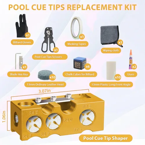 Miniatura 3 de Moldeador de punta de taco de billar 11 en 1, kit de repuesto de puntas de taco de piscina, puntas de taco de piscina, herramienta de punta de taco