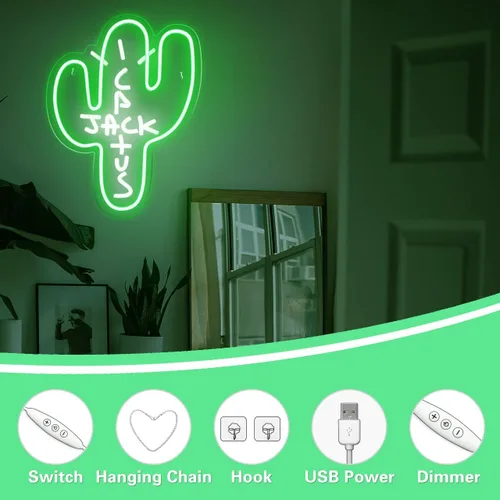 Miniatura 4 de Señal LED de neón Cactus Jack - Decoración regulable, luz de neón verde de Jack Cactus en forma de cactus para arte de pared del dormitorio