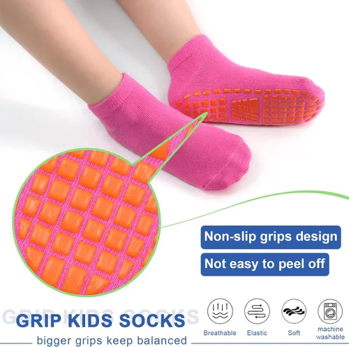 Miniatura 4 de HYCLES Calcetines antideslizantes para niños y niñas, calcetines adhesivos para el tobillo, calcetines antideslizantes para niños, 6 pares