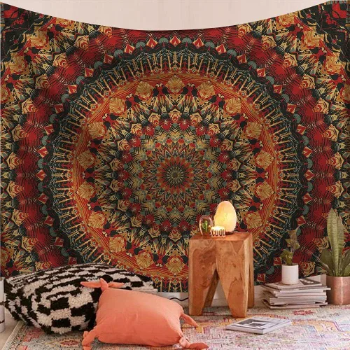 Miniatura 2 de FENDROM - Tapiz colorido y genial con mandala, artesanía popular, hindú, hippie, bohemio, para colgar en la pared, arte psicodélico floral