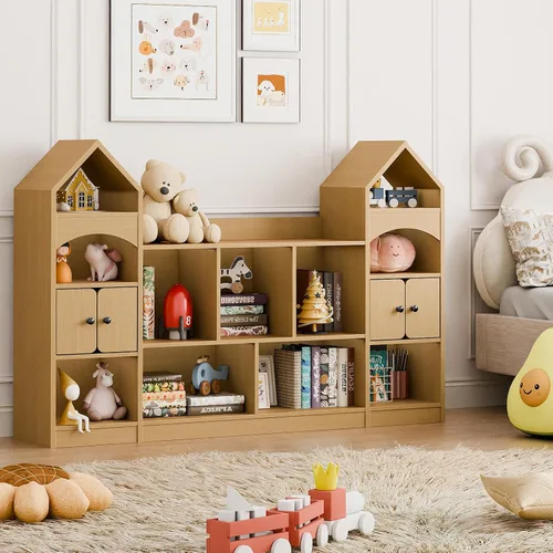 Miniatura 5 de Vabches Estantería para Niños en Forma de Castillo, Estantería para Niños Vitrina Organizador de Almacenamiento de Juguetes para Niños Gabinete