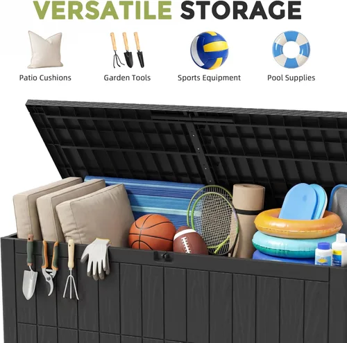 Miniatura 2 de UDPATIO Caja de cubierta de 100 galones, caja de almacenamiento para exteriores, resina impermeable con cerradura, contenedor de almacenamiento