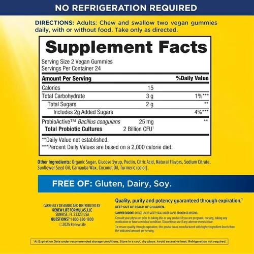 Miniatura 2 de Renew Life Extra Care Gomitas digestivas prebióticas y probióticas, suplemento diario para la salud digestiva e inmunológica, B. Coagulans y B.