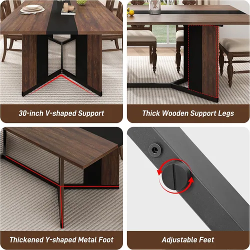 Miniatura 6 de chartustriable Mesa de comedor para 4 a 6 personas, mesa de cocina moderna grande de 71 pulgadas con diseño de camino de mesa integrado, mesa