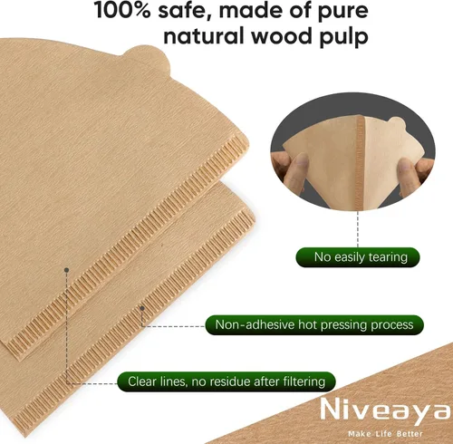 Miniatura 6 de Niveaya 200 filtros de café – Tamaño 02, filtro de café de papel natural, sin soplado, desechable para verter sobre y goteo (2-4 tazas)