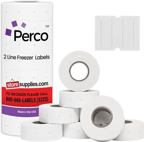 Perco Etiquetas adhesivas para congelador de 2 líneas, 6,000 etiquetas de precio en blanco y fecha para pistolas Perco de 2 líneas de precio y