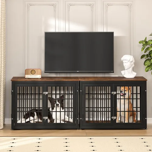 Miniatura 6 de rehomerance Mueble de jaula de perro resistente de 38 pulgadas para perros grandes y medianos, mesa auxiliar decorativa para casa de mascotas, Negro
