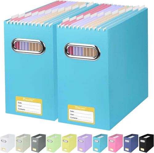 Miniatura 12 de BALEINE Caja organizadora de archivos, organizador de carpetas de archivos de cartón con asa para tamaño carta, caja de archivos colgante plegable