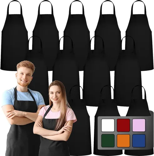 Miniatura 27 de GREEN LIFESTYLE Paquete de 2 delantales de chef con bolsillos, delantales de parrilla para hombres, delantal de cocina impermeable para barbacoa