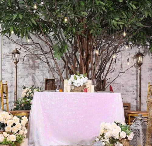 Miniatura 32 de SquarePie Mantel de lentejuelas de 60 x 102 pulgadas, azul bebé brillante, mantel de mesa para bodas y fiestas