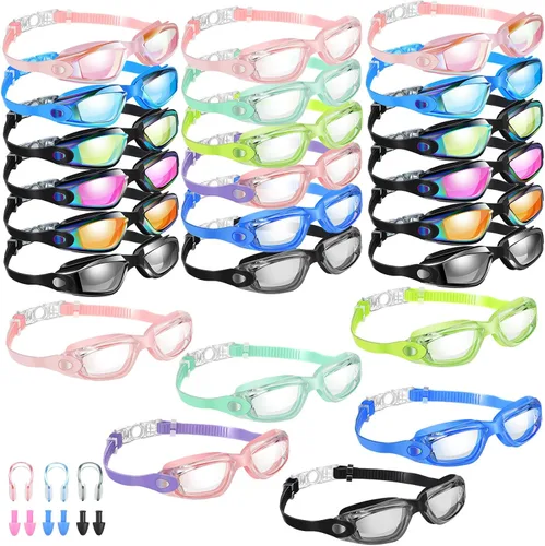 Konohan 24 Pack Swim Goggles Bulk for Kids adult Pool Goggles Anti Fog Silicone No Leak Swimming Glasses for Men Women Youth