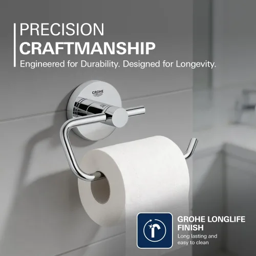 Miniatura 3 de GROHE 40689001 Essentials - Soporte para papel higiénico montado en la pared, color cromado Starlight Estrella Cromo Claro