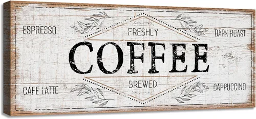 Miniatura 6 de Letrero retro para cafetería, café recién hecho, café con leche, tostado oscuro, capuchino, letrero de lienzo para decoración de bares, casa